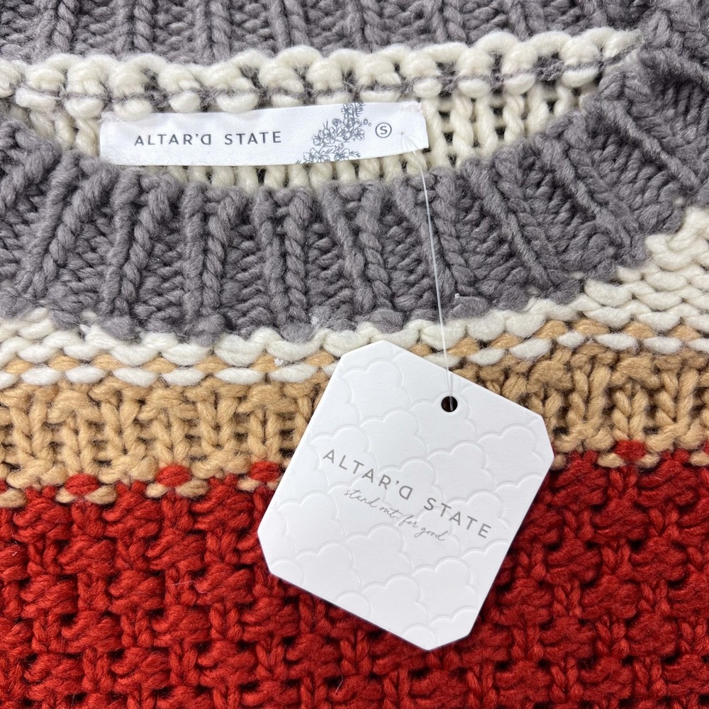 NWT ALTAR'D STATE Women's Small Rust Multi Stripe Knit Cute Cropped Sweater - Picture 3 of 7